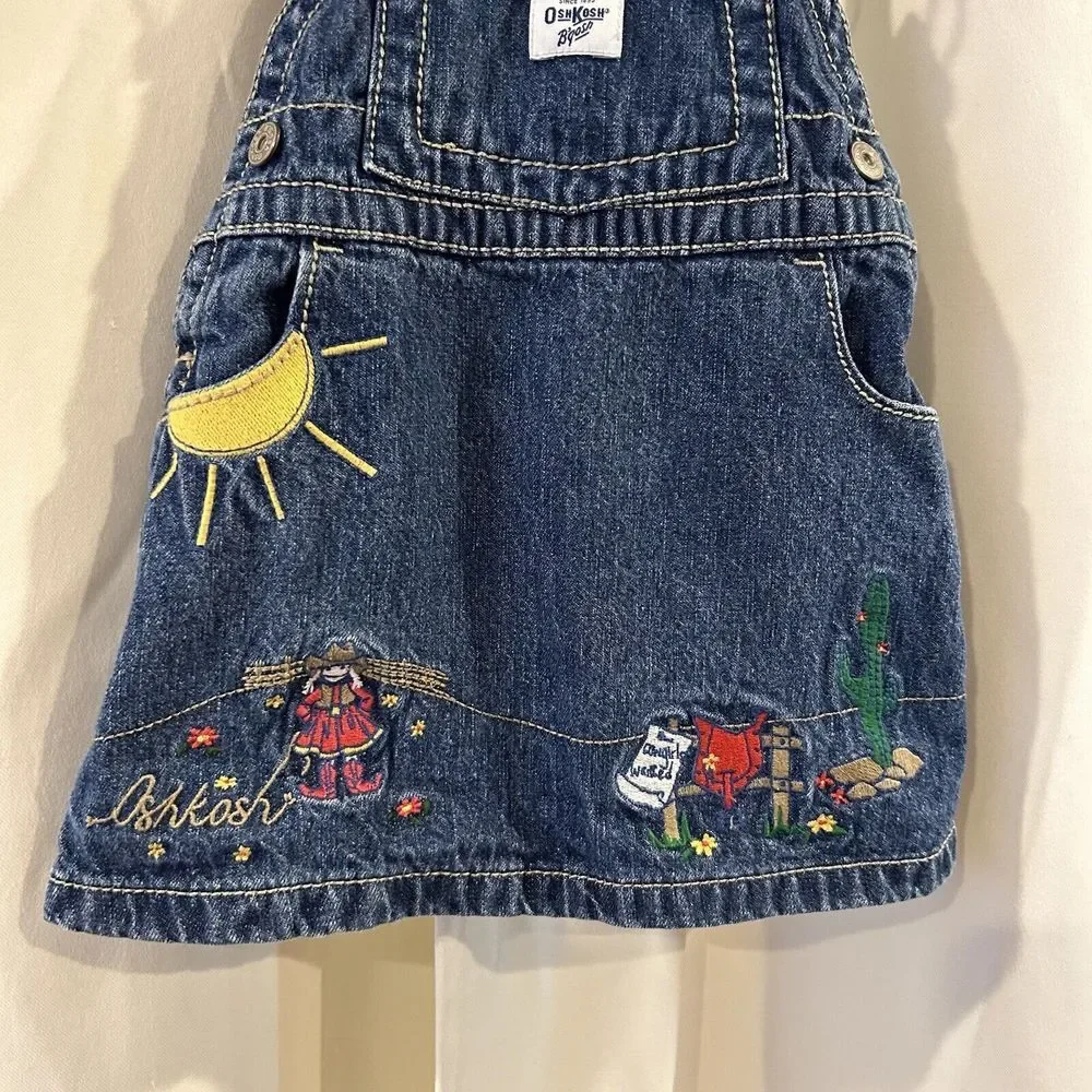 OshKosh B'gosh Vestbak Overall Dress‎ Girls Size 6/9 Months Western Embroidered